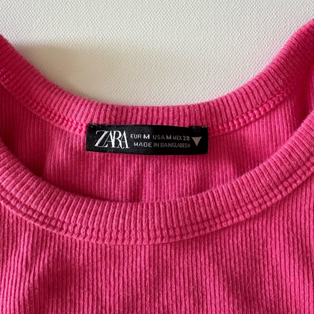 Zara Pink Ribbed Racerback Cropped Balletcore Tank Top Size Medium - Picture 2 of 5